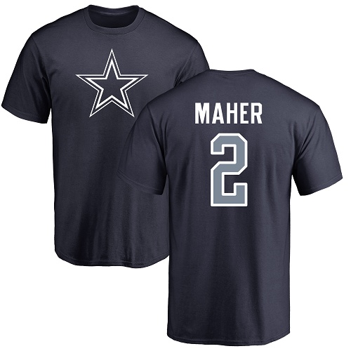 Men Dallas Cowboys Navy Blue Brett Maher Name and Number Logo #2 Nike NFL T Shirt